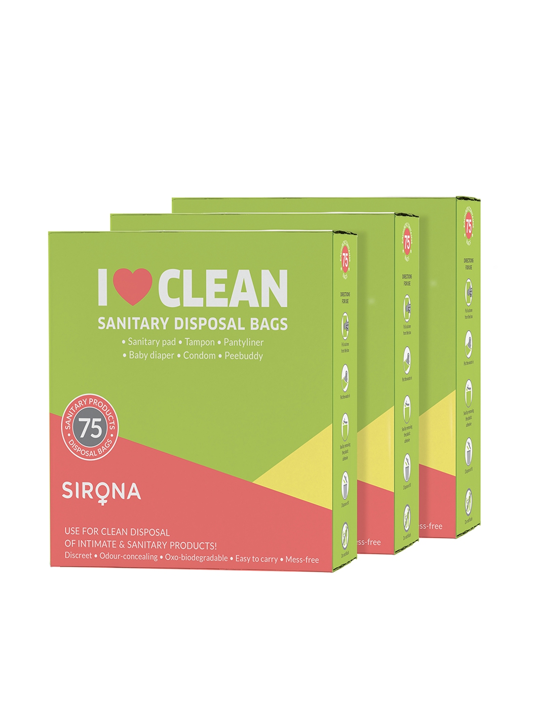 Sirona Pack of 3 Sanitary and Diaper Disposal Bags 225 Bags 75 Bags Each