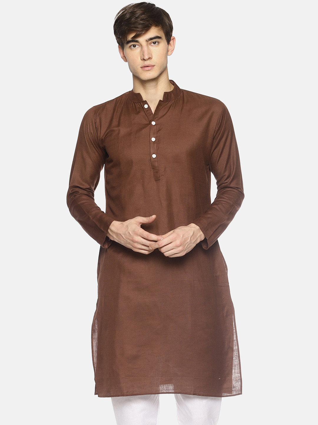 PAROKSH Men Coffee Brown Solid Straight Kurta