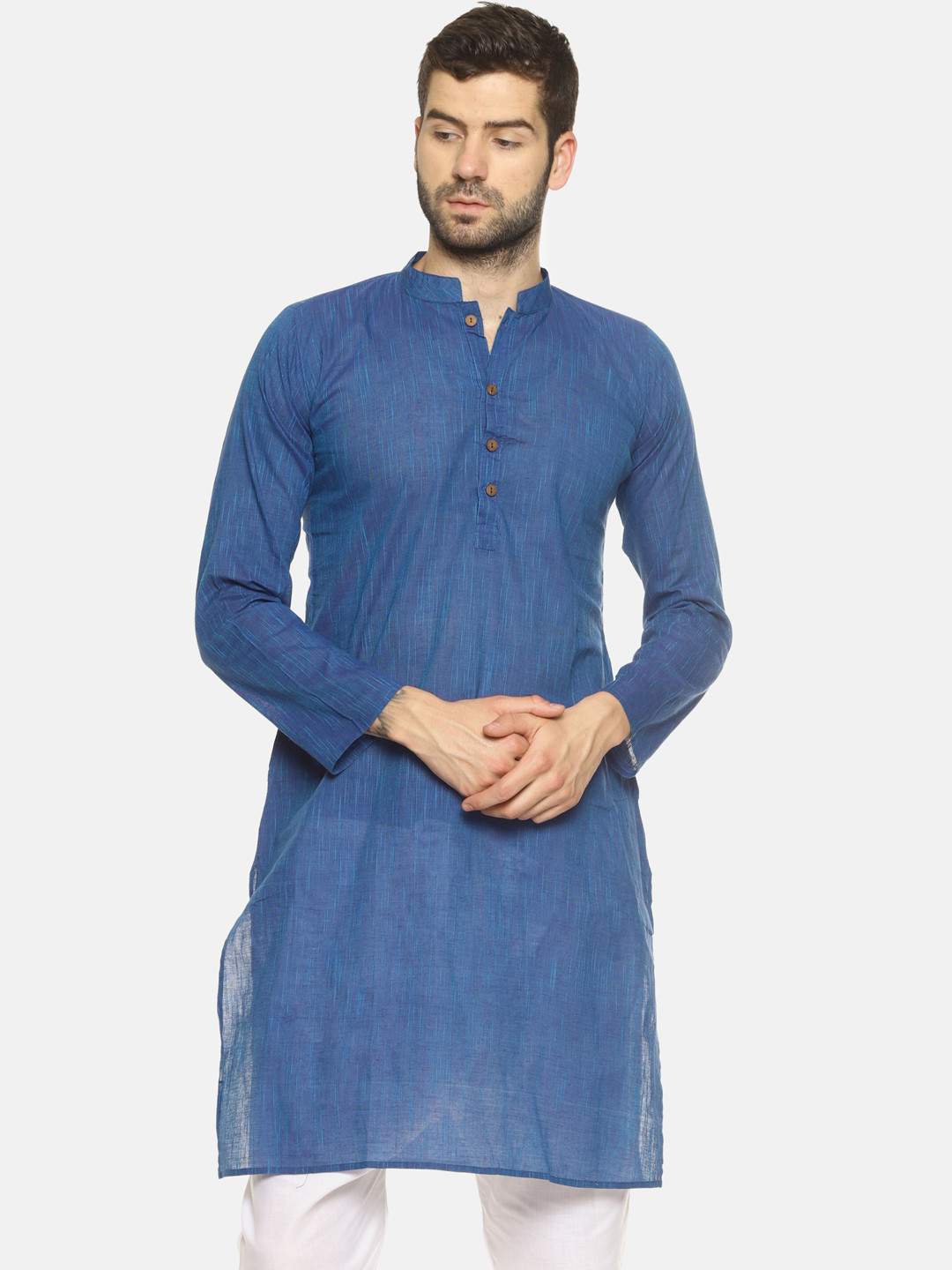 PAROKSH Men Blue Solid Straight Kurta