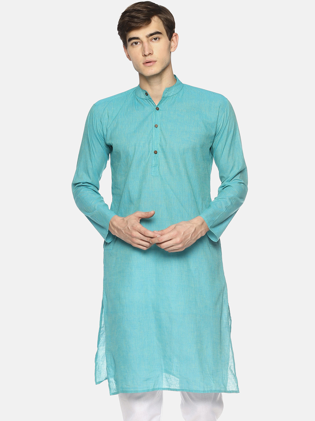 PAROKSH Men Blue Solid Straight Kurta