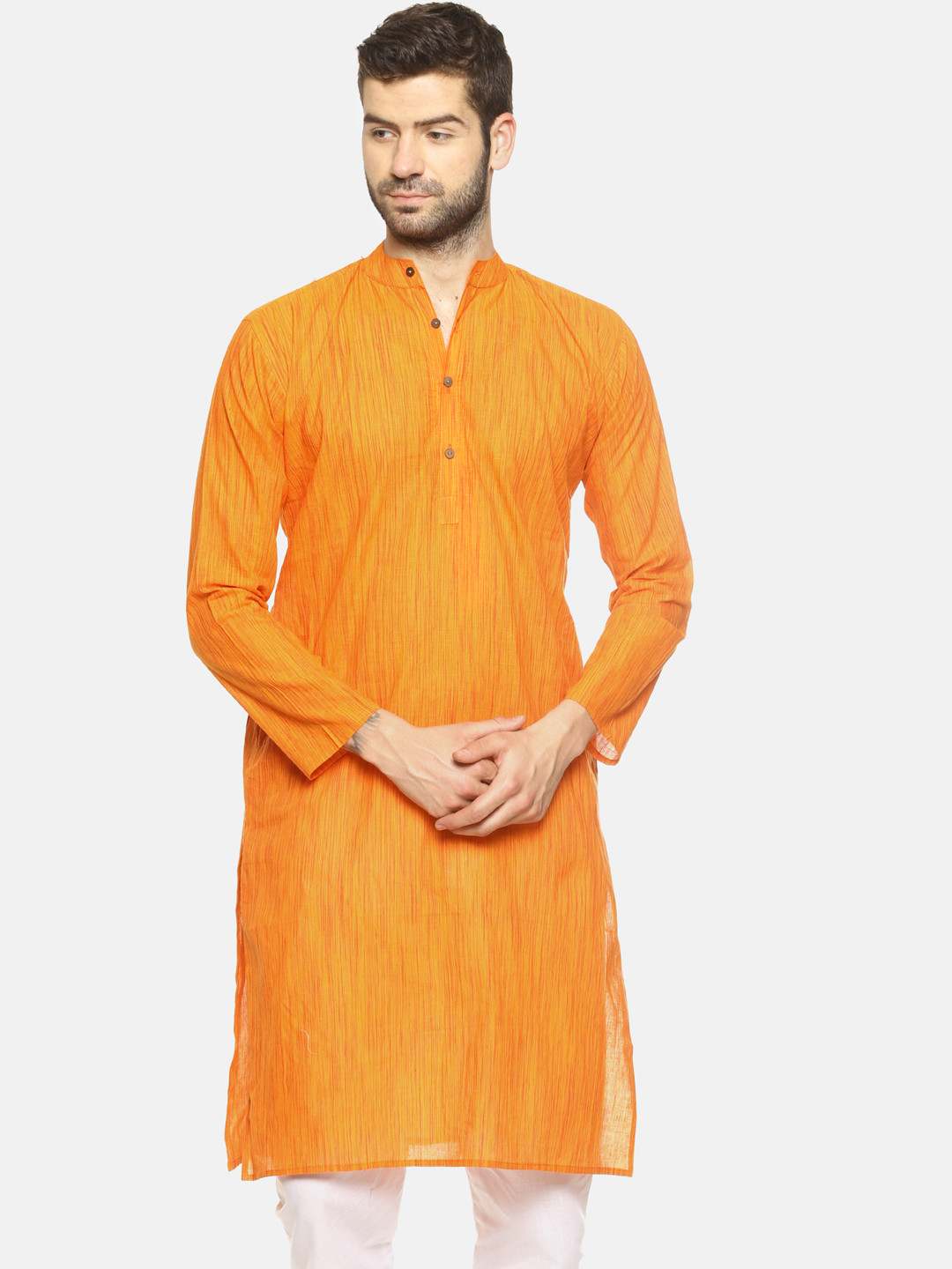 PAROKSH Men Orange Woven Design Straight Kurta