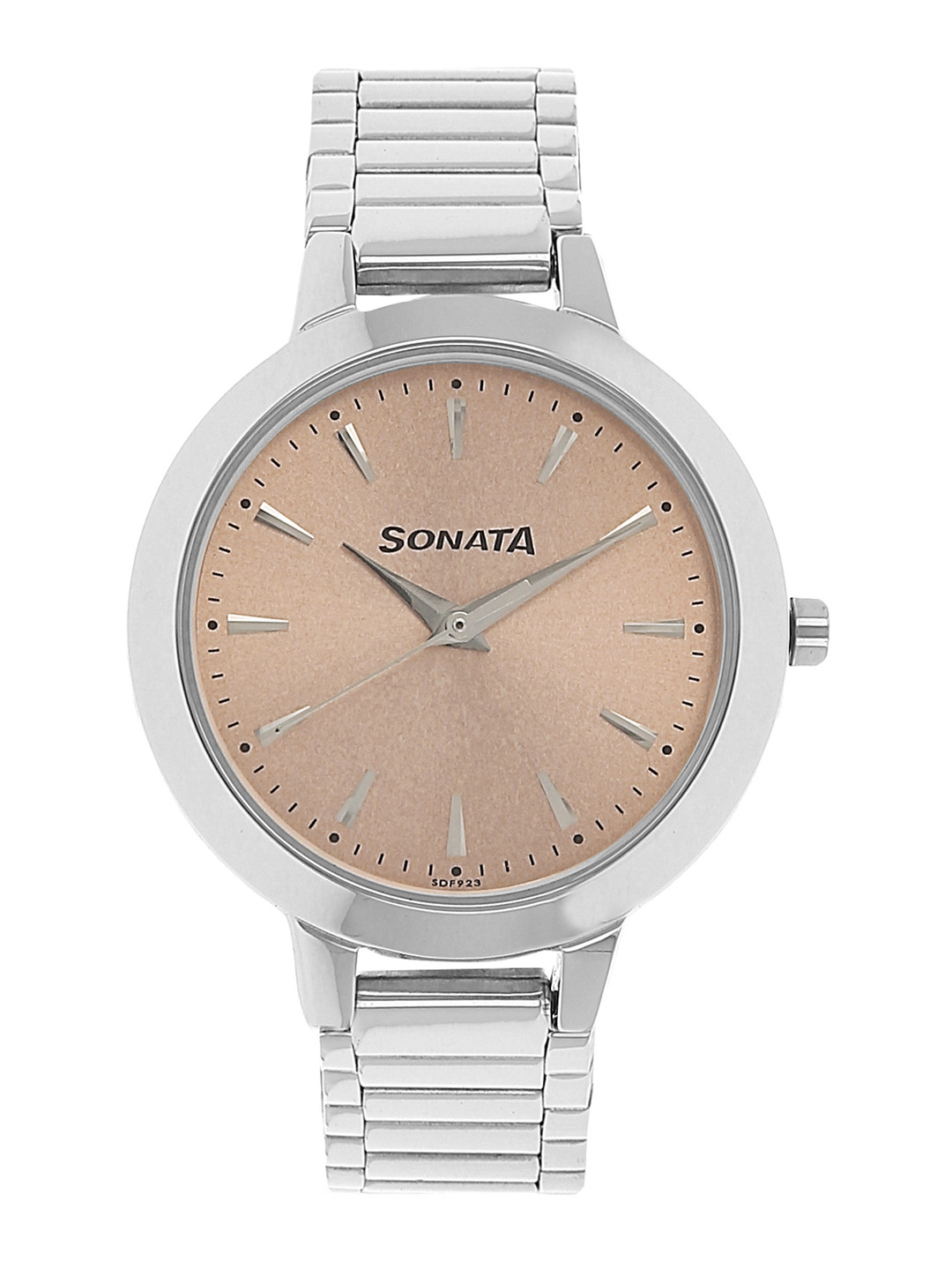 Sonata Unisex Beige & Silver-Toned Analogue Watch NL87011PP02A