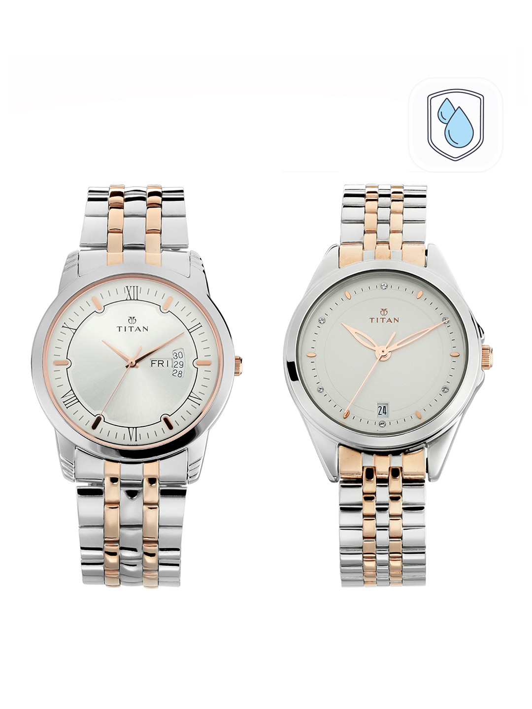 Titan His & Her Silver-Toned Analogue Watch NM17742565KM01