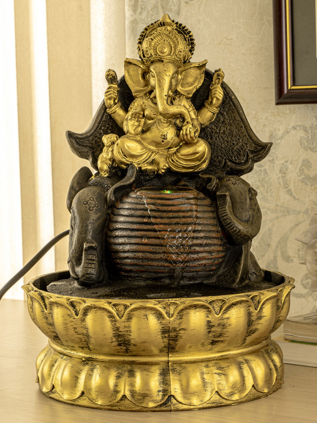 TIED RIBBONS Gold-Toned & Black Housewarming Ganesha Water Fountain