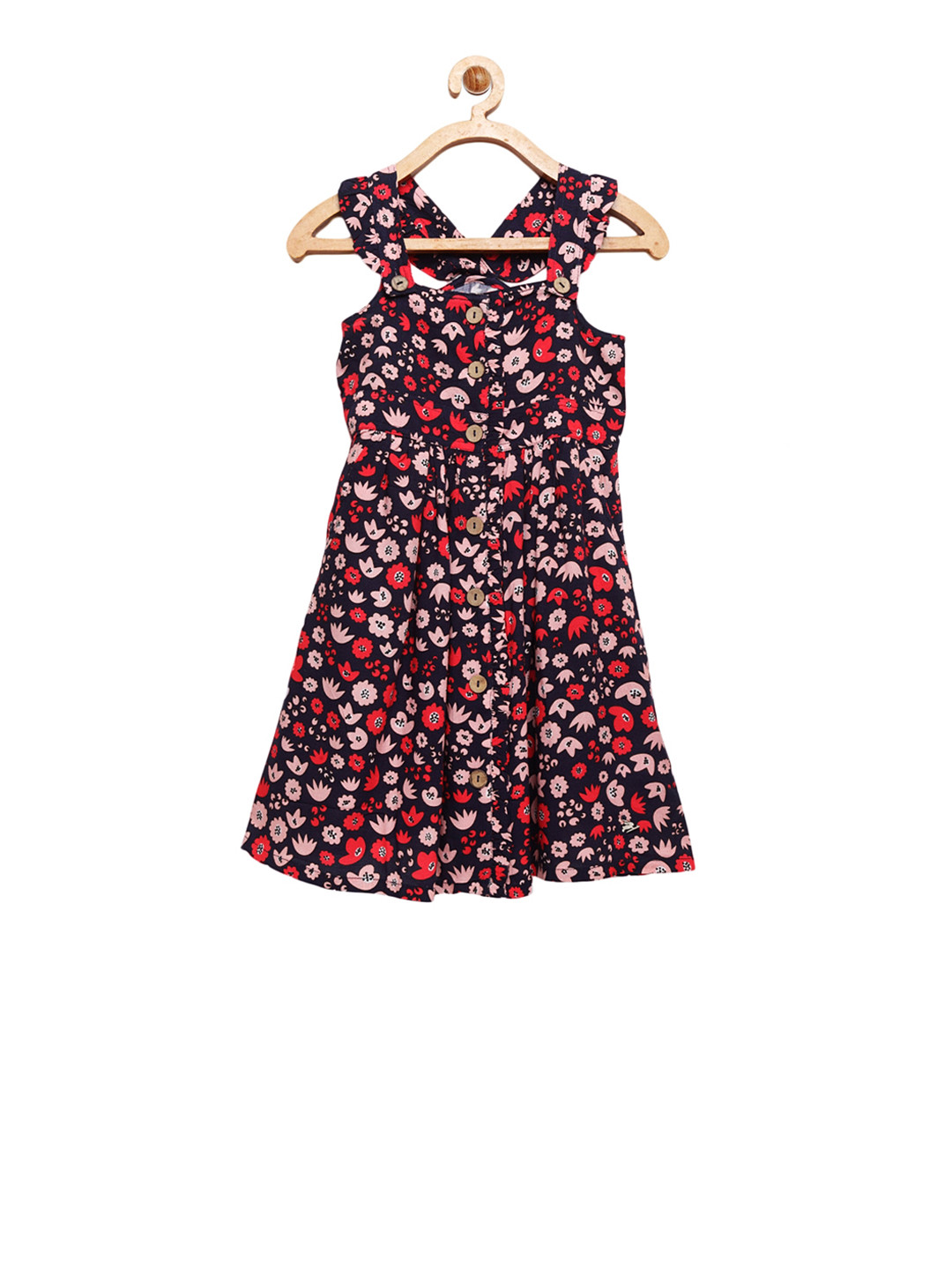 Cherry Crumble Girls Black & Pink Printed A-Line Dress