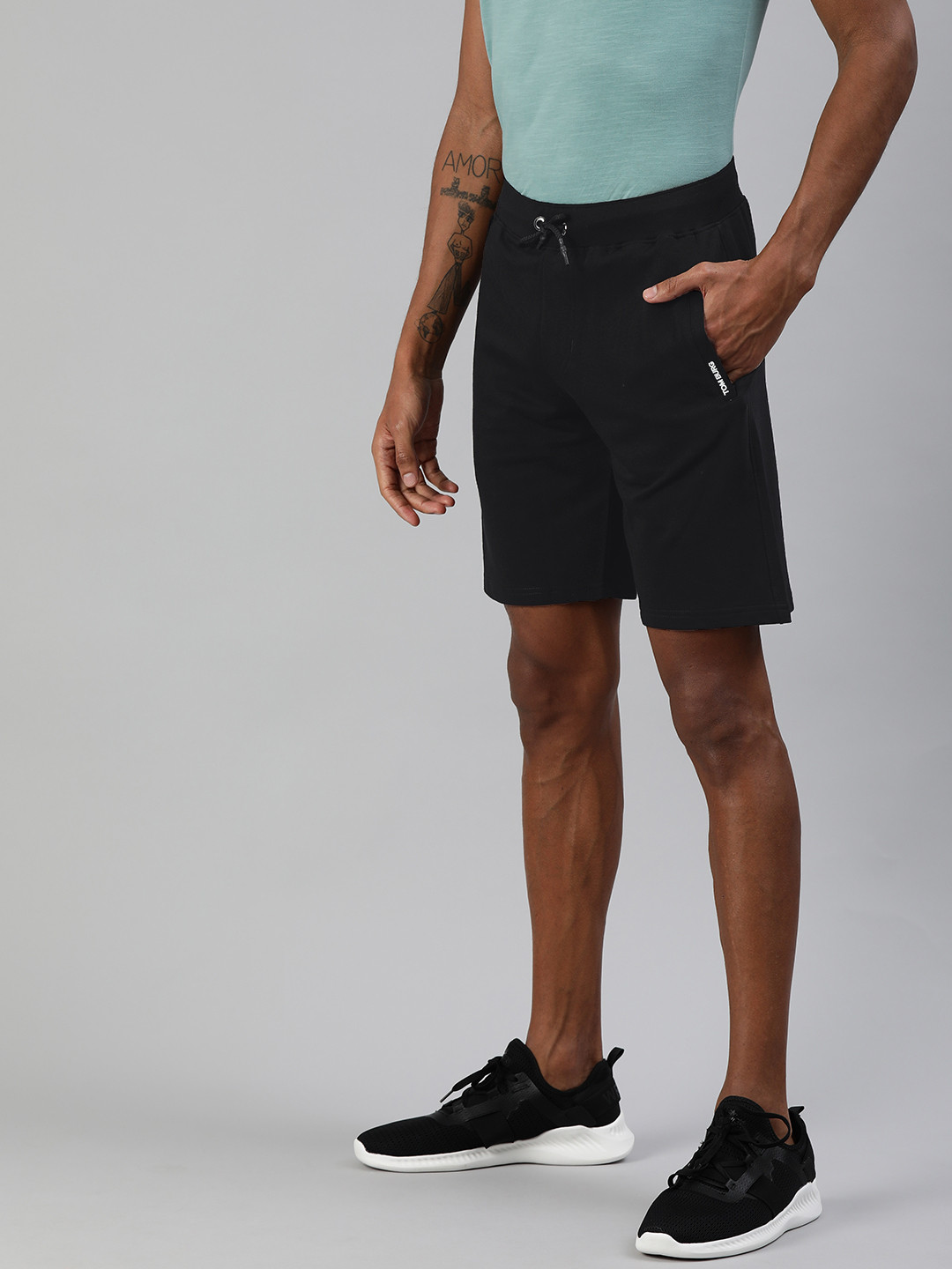 TOM BURG Men Black Solid Regular Fit Sports Shorts