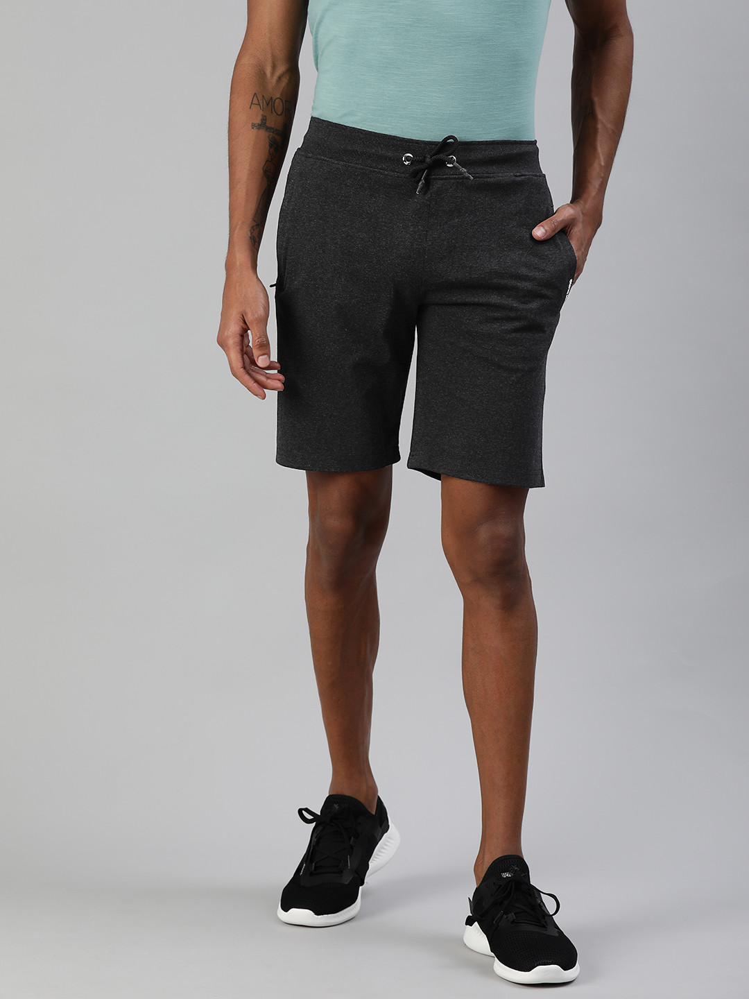 TOM BURG Men Charcoal Grey Solid Regular Fit Regular Shorts