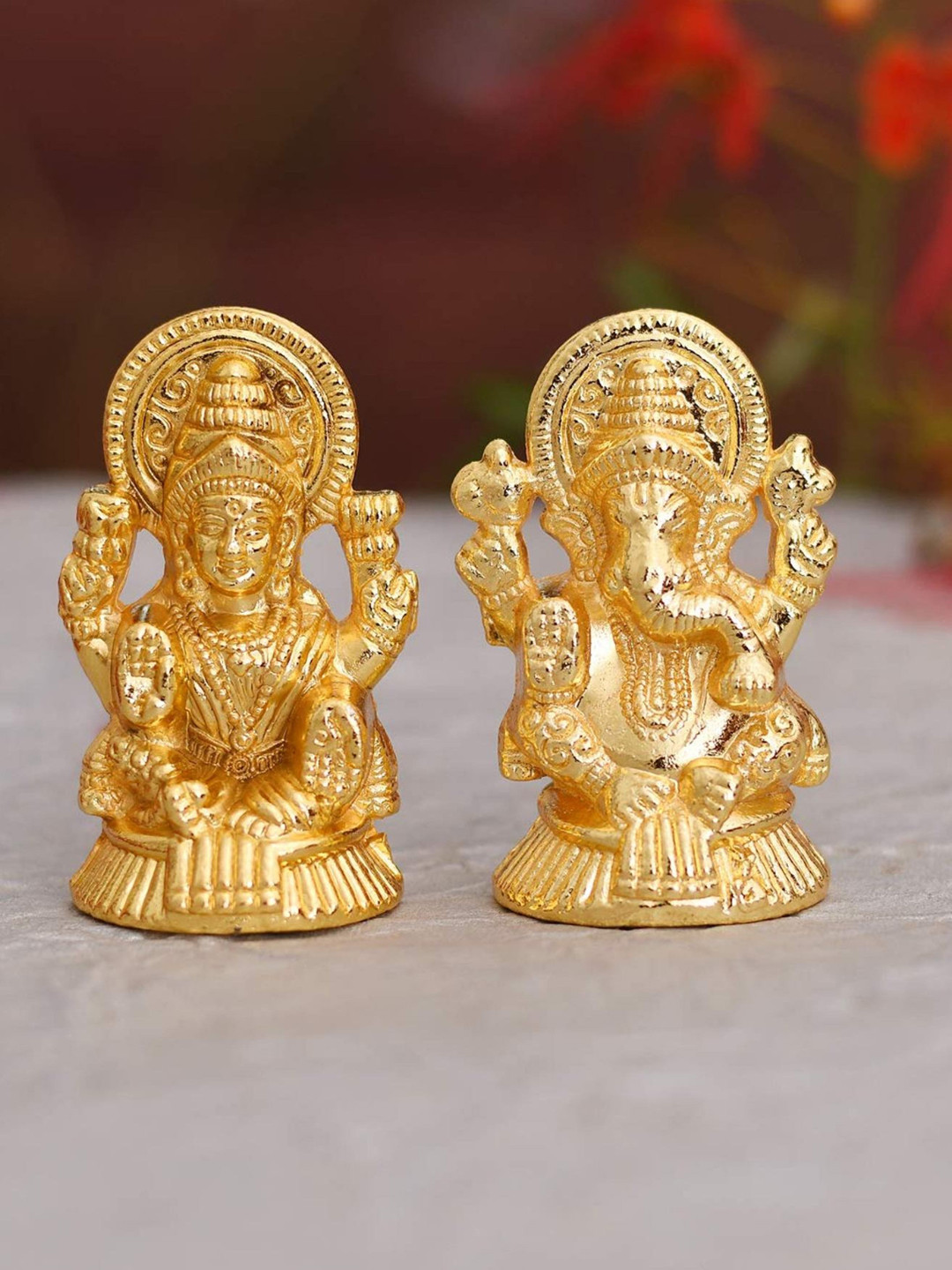 CraftVatika Laxmi Ganesh Gold Metal Metallic Prayer Room Set of 2 Small Showpieces - 3 Inches