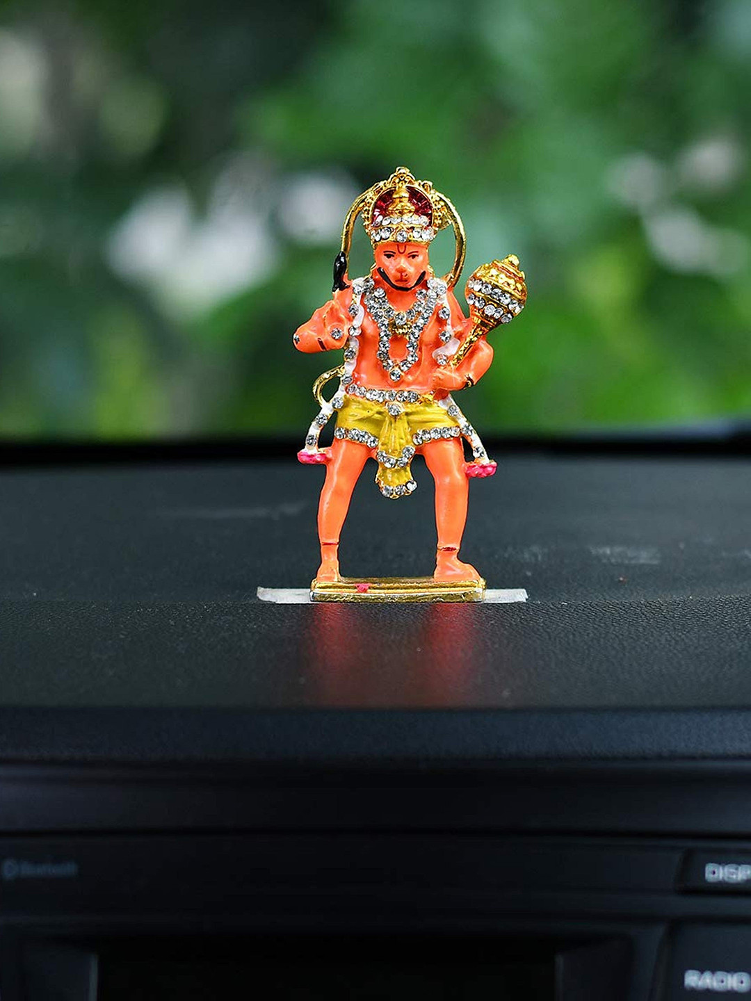 CraftVatika Standing Hanuman Orange Metal Metallic Prayer Room Tiny Showpiece - 4 Inches