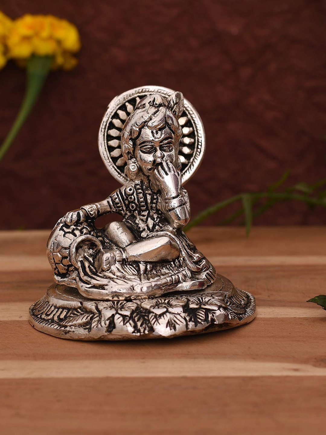 CraftVatika Gopal Krishna Silver Metal Metallic Prayer Room Small Showpiece - 4 Inches