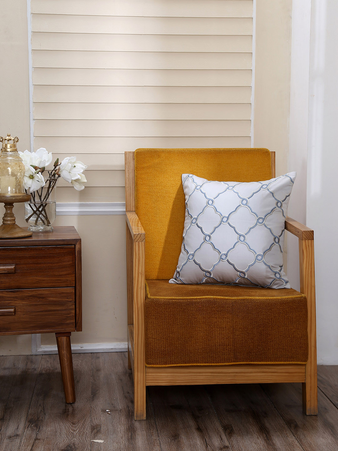MASPAR Blue Geometric Polyester Silk Breathable Embroidered Square Cushion Cover -20x20In