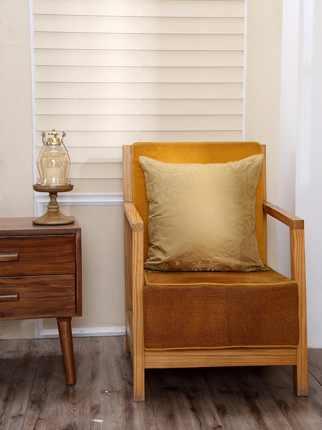 MASPAR Fretwork Lattice Floral Cotton Embroidered Square Cushion Covers - 17.7 x 17.7 In