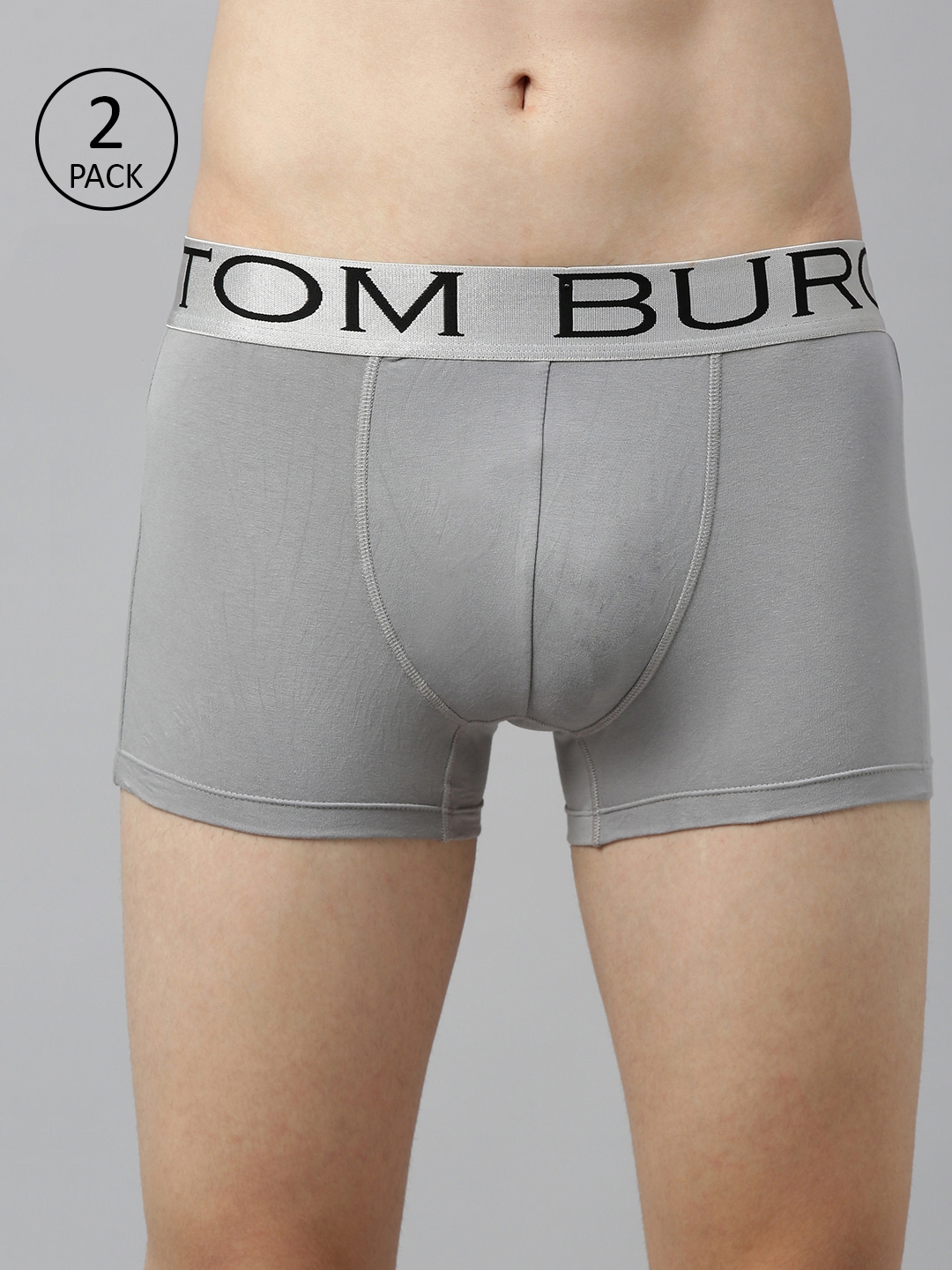 TOM BURG Men Pack Of 2 Grey Solid Classic Trunks