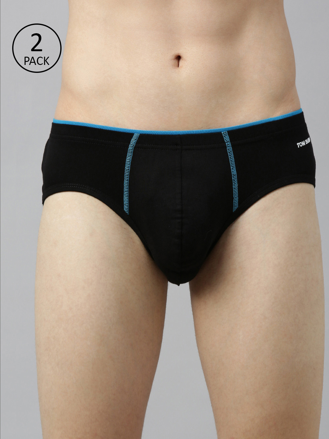 TOM BURG Men Pack of Two Black Solid Basic Briefs 111-Black