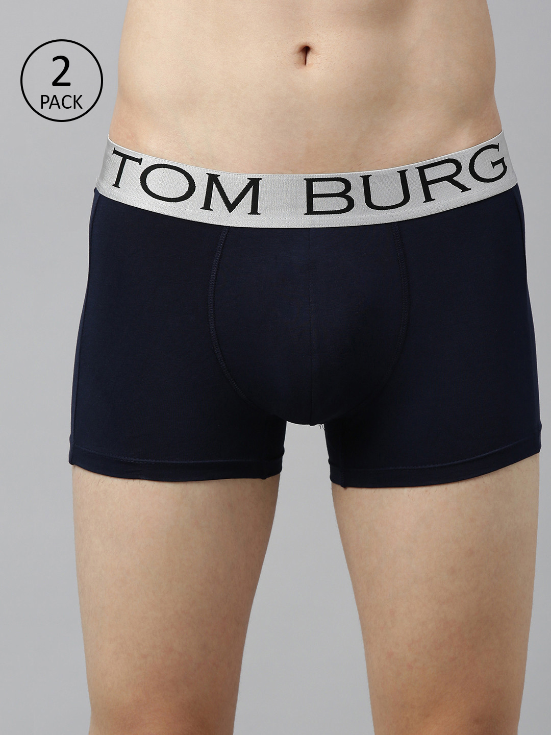 TOM BURG Men Pack Of 2 Navy Blue Solid Classic Trunks