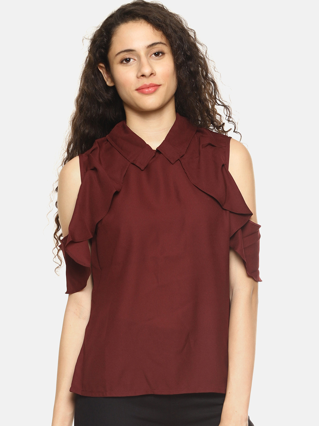 SAHORA Maroon Ruffles Top