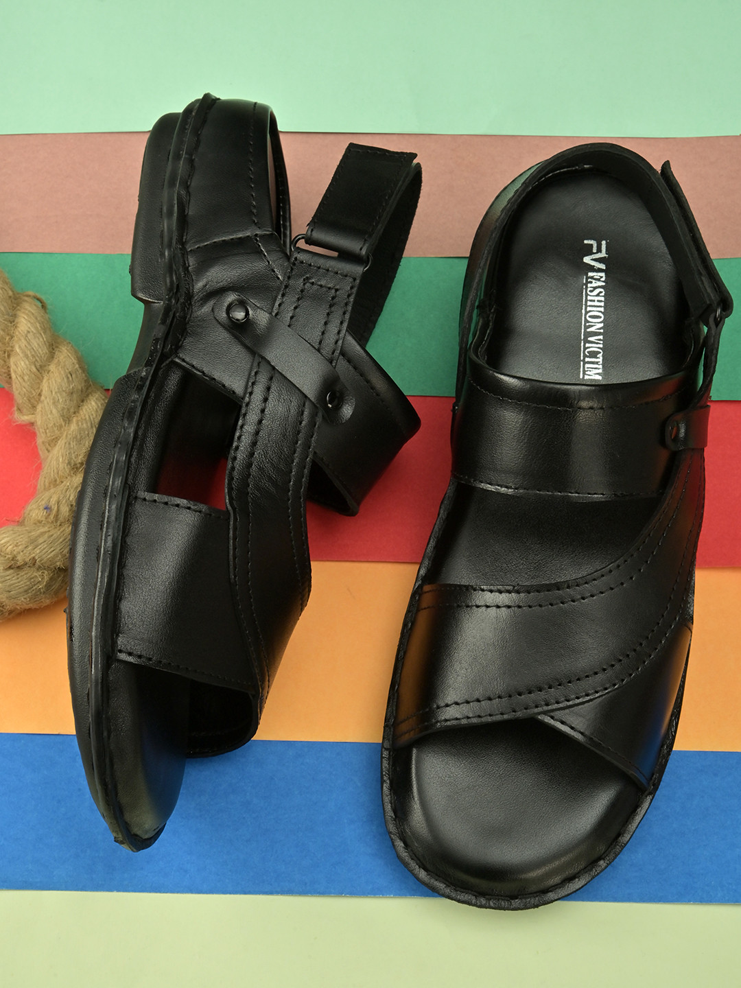 Fashion Victim Men Black Leather Sandals