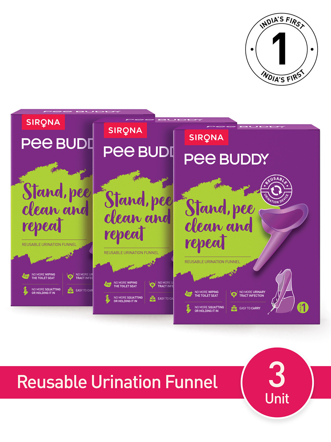 PeeBuddy Women Pack of 3 Stand and Pee Reusable Portable Urinal Funnel