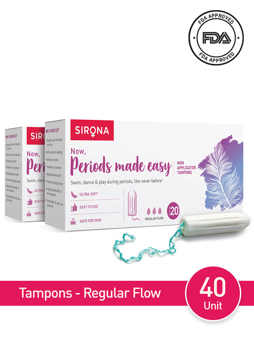 Sirona Pack Of 2 Digital Tampon Regular Flow 20 Tampon each