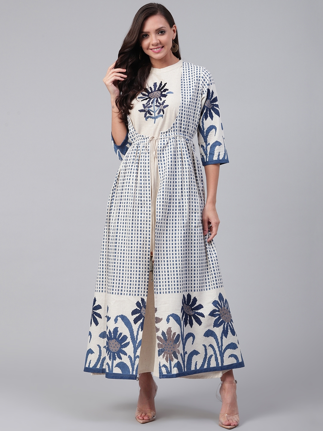 Buy Shree Women Off White Blue Printed Maxi Dress with Ethnic Layer Dresses for Women 11802722 Myntra