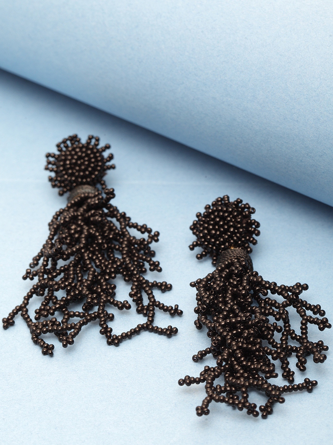 Madame Gold-Plated Bead Black Quirky Drop Earrings