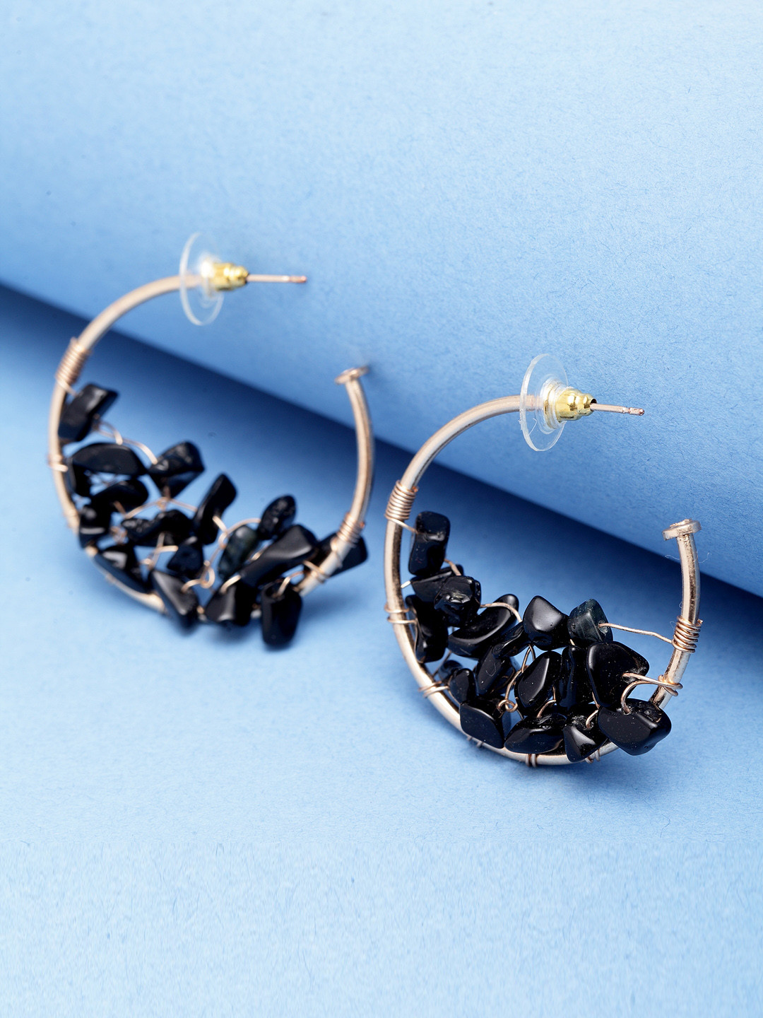 Madame Black & Rose Gold-Plated Crescent Shaped Half Hoop Earrings