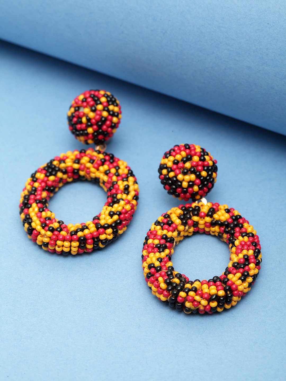 Madame Yellow & Red Rose-Gold Plated Oval Drop Earrings