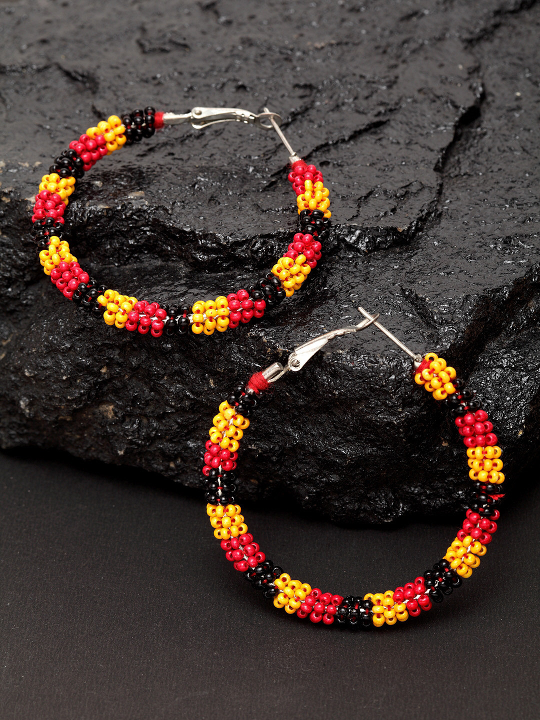 Madame Silver-Plated Yellow & Red Circular Hoop Earrings