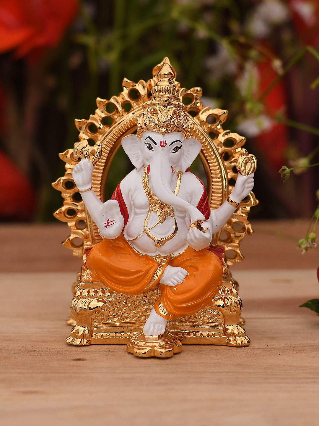 CraftVatika Ganesha Gold Polyresin Natural Prayer Room Tiny Showpiece - 3.5 Inches