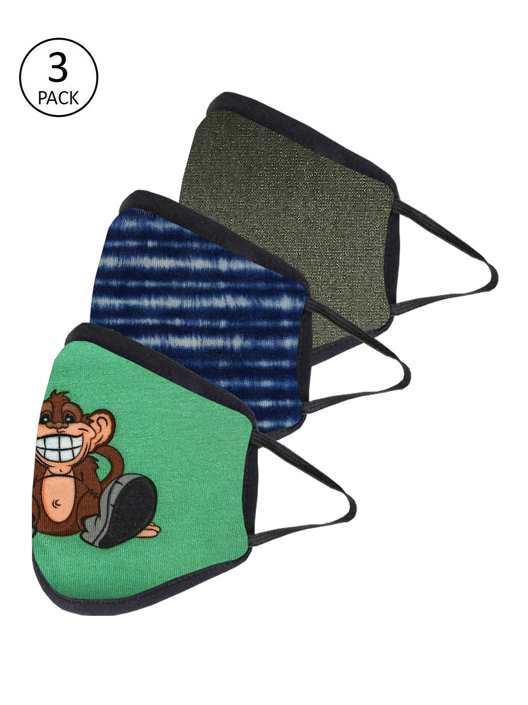 YK Boys Multicoloured Pack of 3 Printed Reusable 3-Layer Protective Outdoor Masks