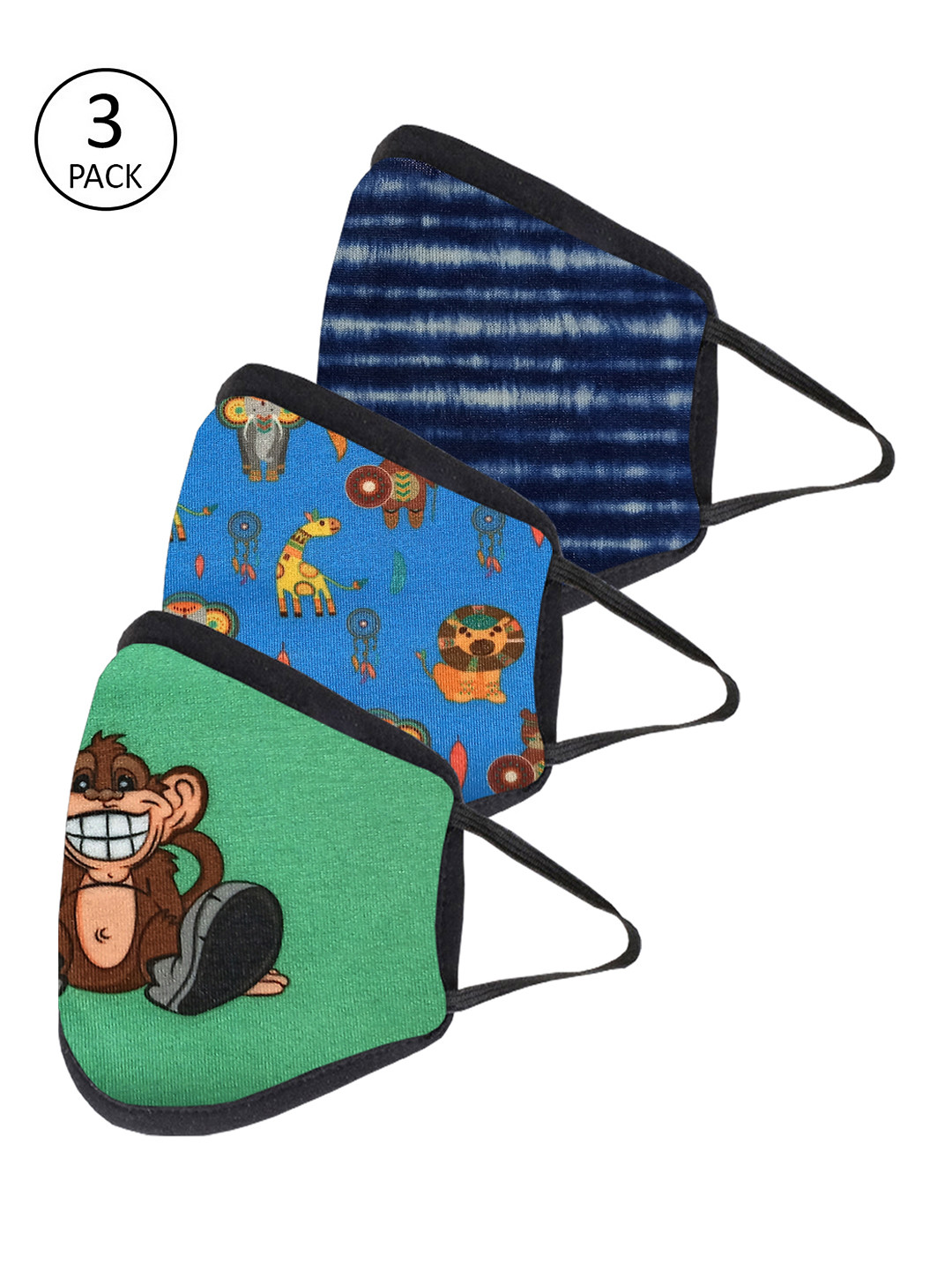 YK Boys Multicoloured Pack of 3 Printed Reusable 3-Layer Protective Outdoor Masks