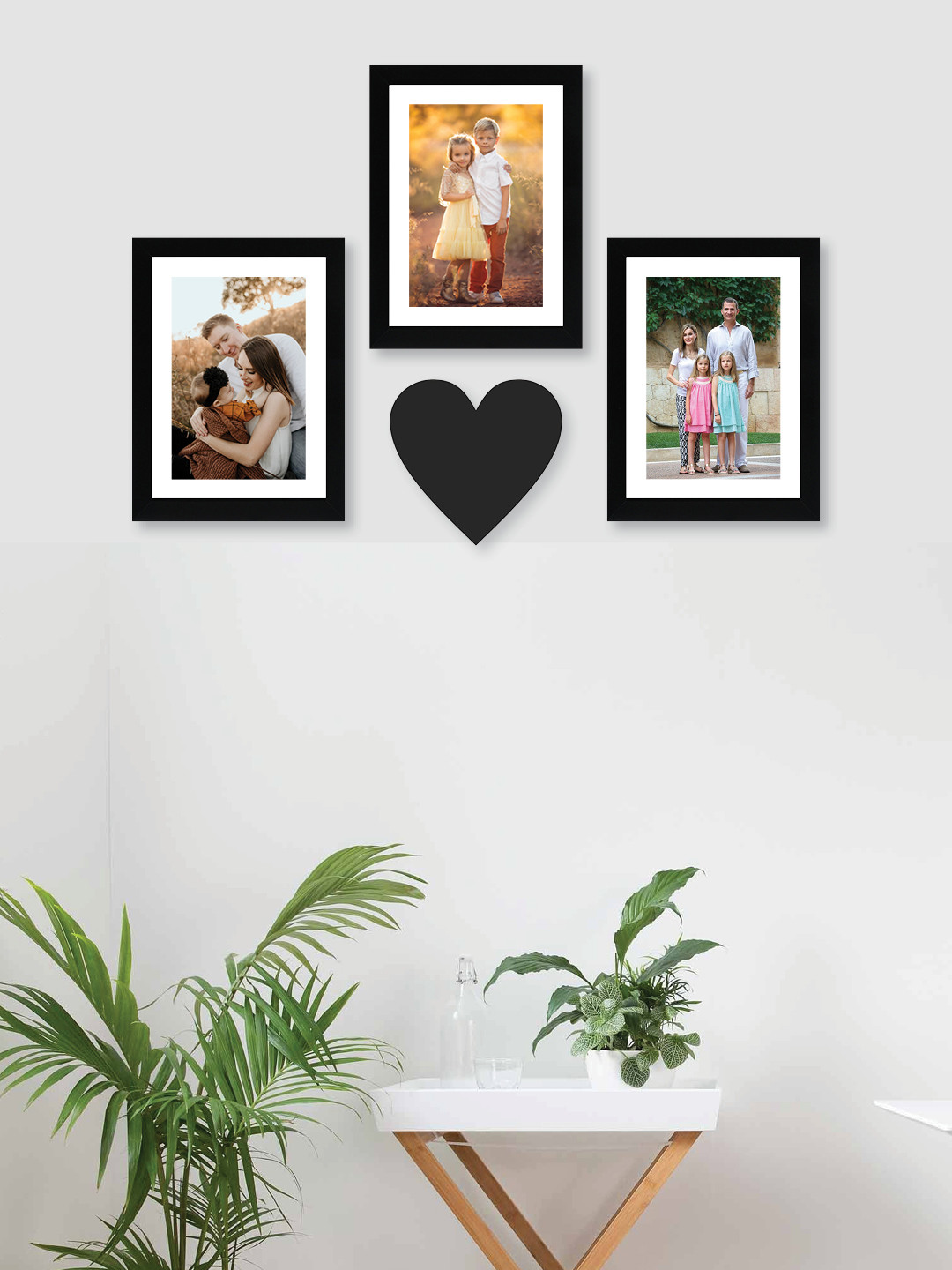 RANDOM Set of 3 Black Solid New Synthetic Photo Frames with Heart Plaque