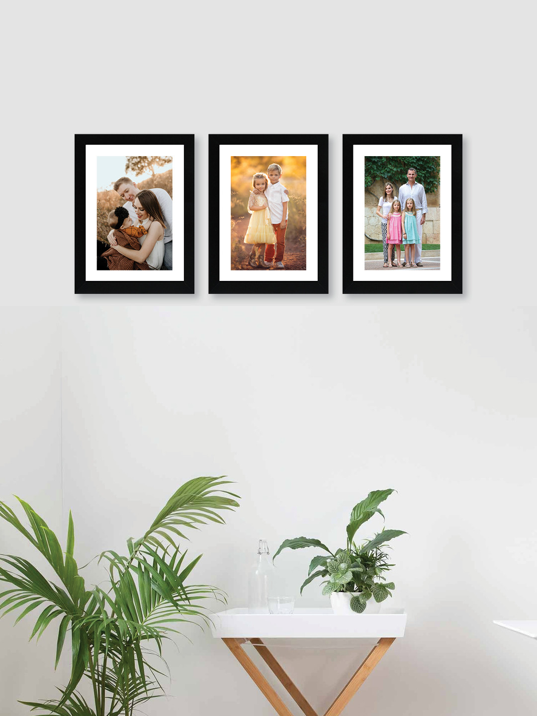 RANDOM Set Of 3 Black Solid Synthetic Photo Frames With Mount Paper