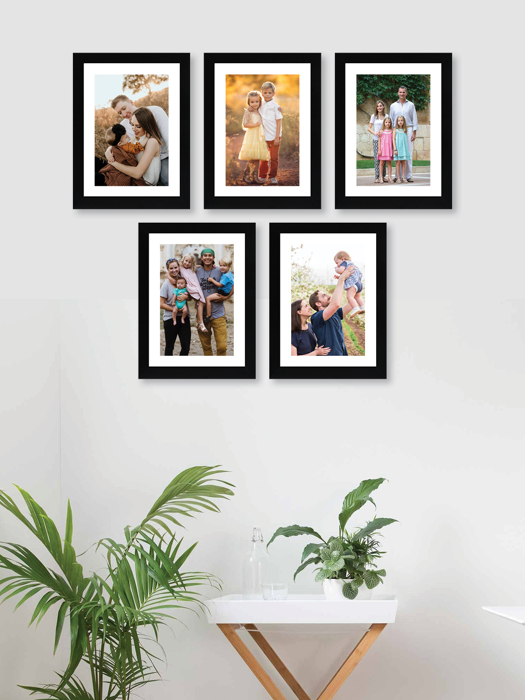 RANDOM Set Of 5 Black Solid Synthetic Photo Frames With Mount Paper