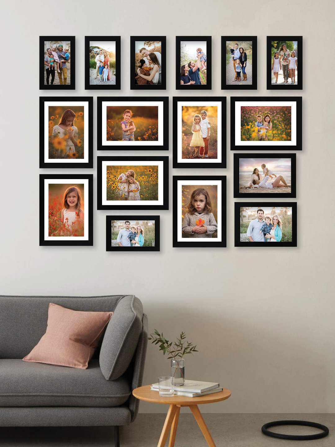RANDOM Set Of 16 Black Solid Synthetic Collage Photo frames