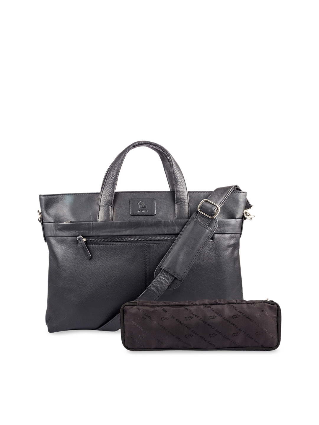 Kara Black Solid Leather  Handheld Bag