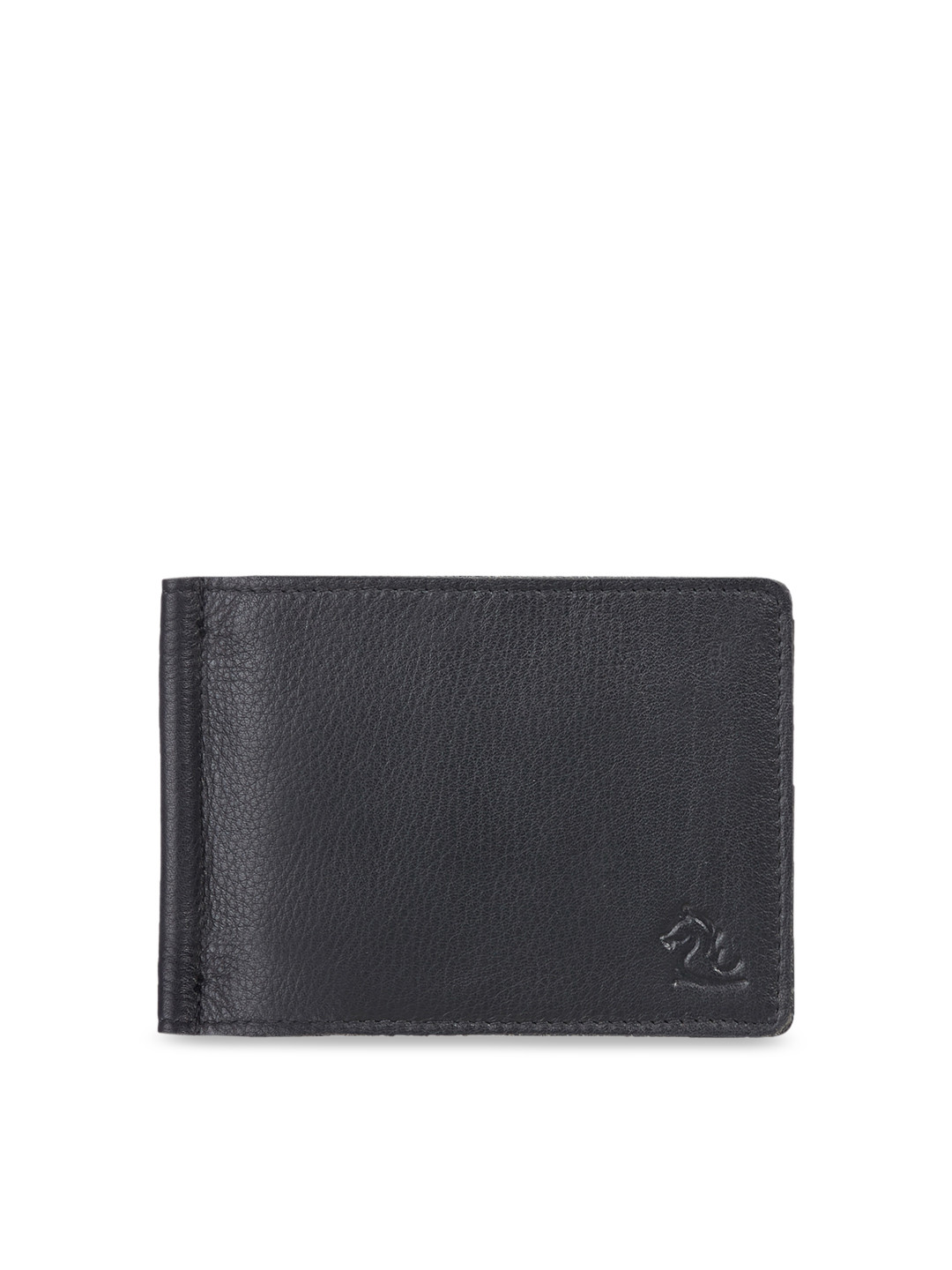 Kara Unisex Black Solid Leather Money Clip with Card Holder