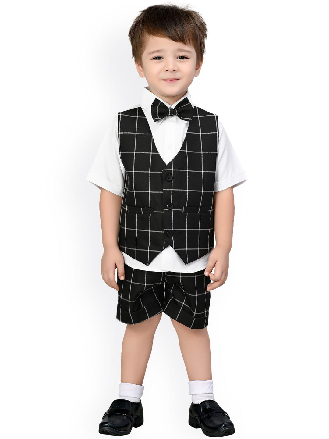 Jeetethnics Boys Black & White Checked Shirt with Shorts