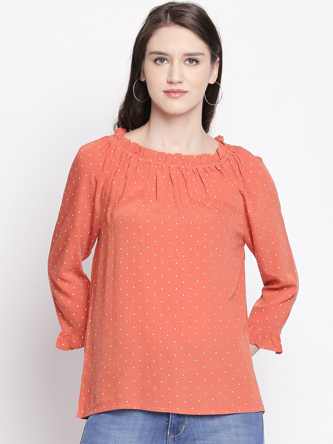 Honey by Pantaloons Women Rust Orange Printed Pure Cotton Top