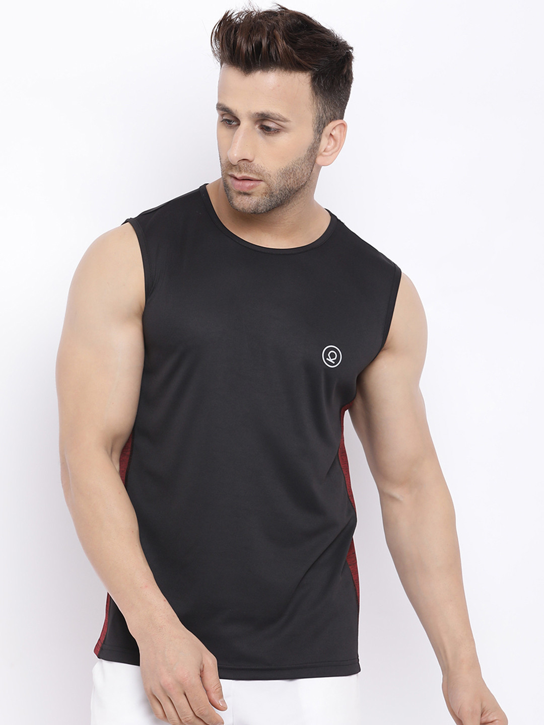 Chkokko Men Black & Red Solid Gym Innerwear Vests SPMTANKTOP03BLKMAROONS