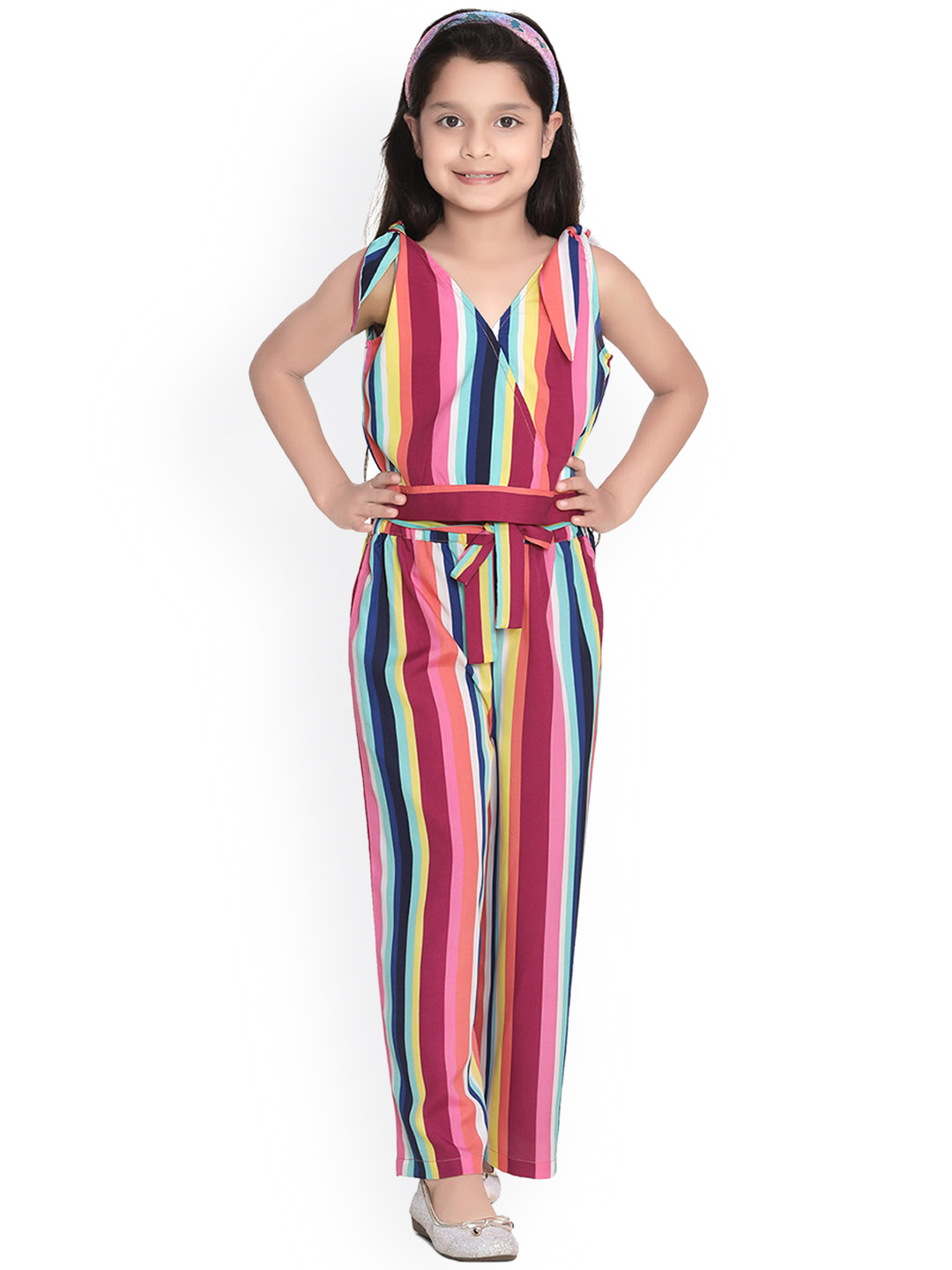 StyleStone Girls Pink & Navy Blue Rainbow Striped Two-Piece