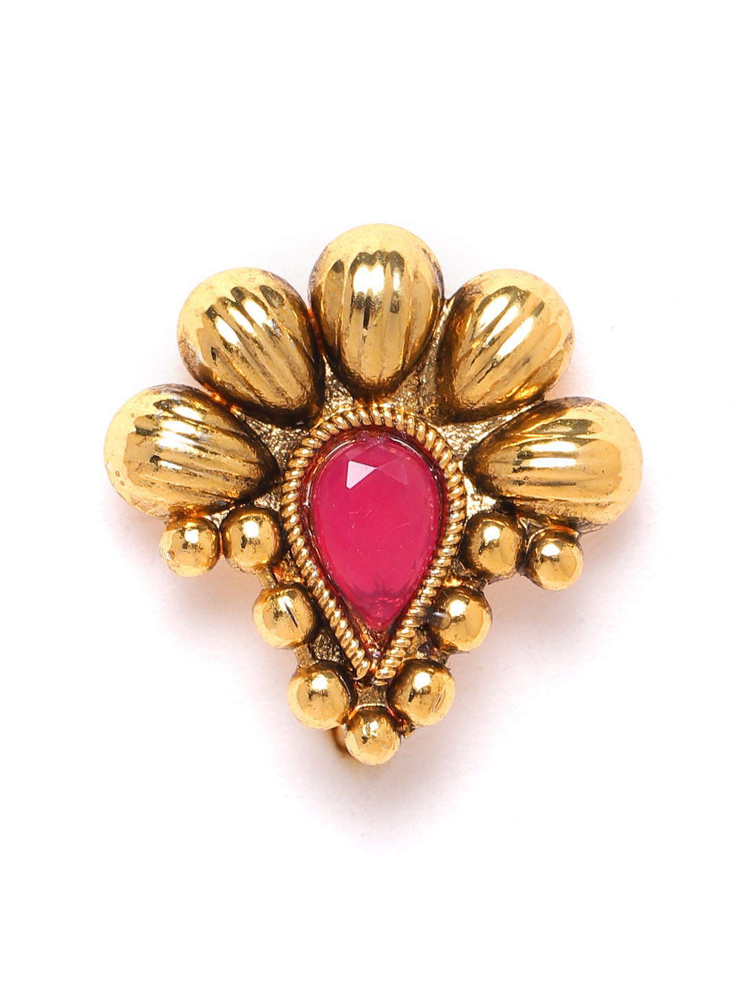 JEWELS GEHNA Pink Antique Gold-Plated Stone-Studded Nose Pin