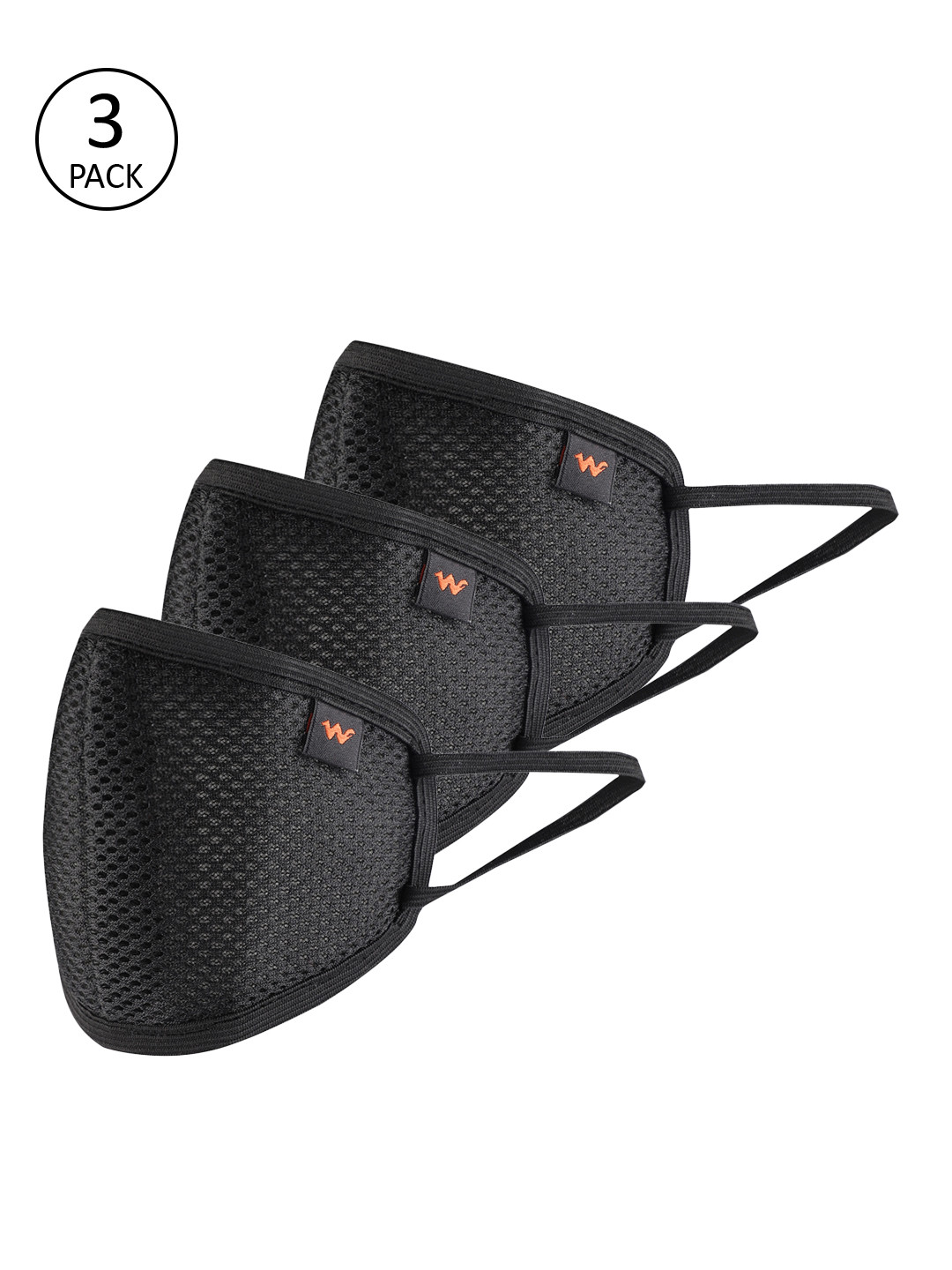 Wildcraft Unisex Black Pack of 3 SUPERMASK W95 Reusable 6-Layer Outdoor Masks - Medium