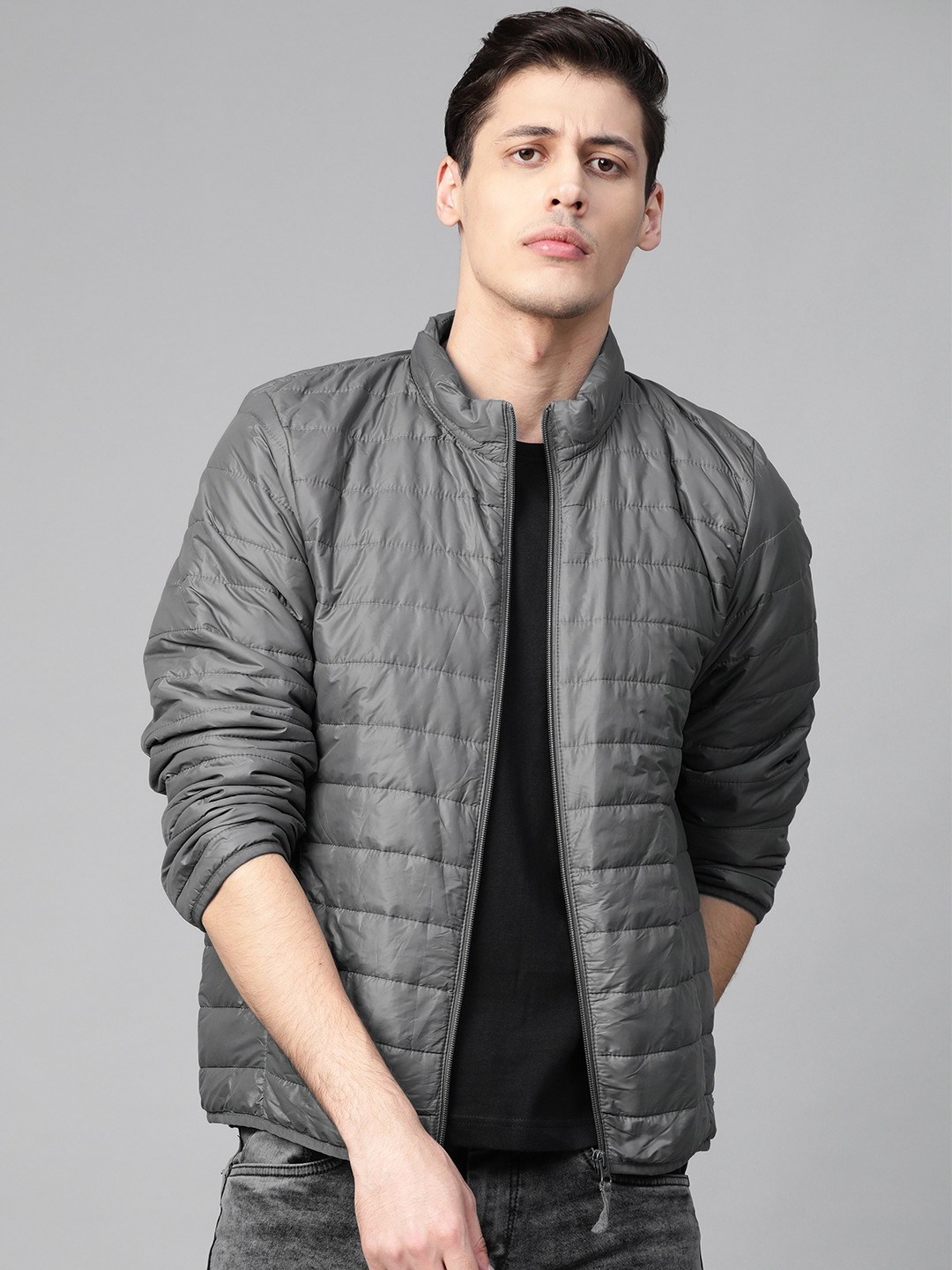 Roadster Men Charcoal Grey Packable Puffer Jacket