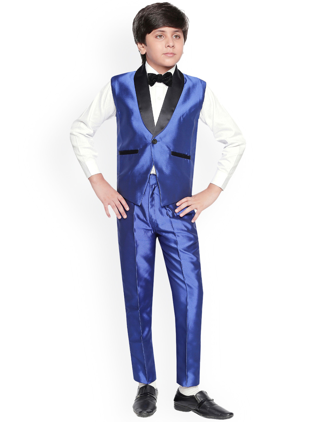 Jeetethnics Boys Blue & White Solid Shirt with Trousers