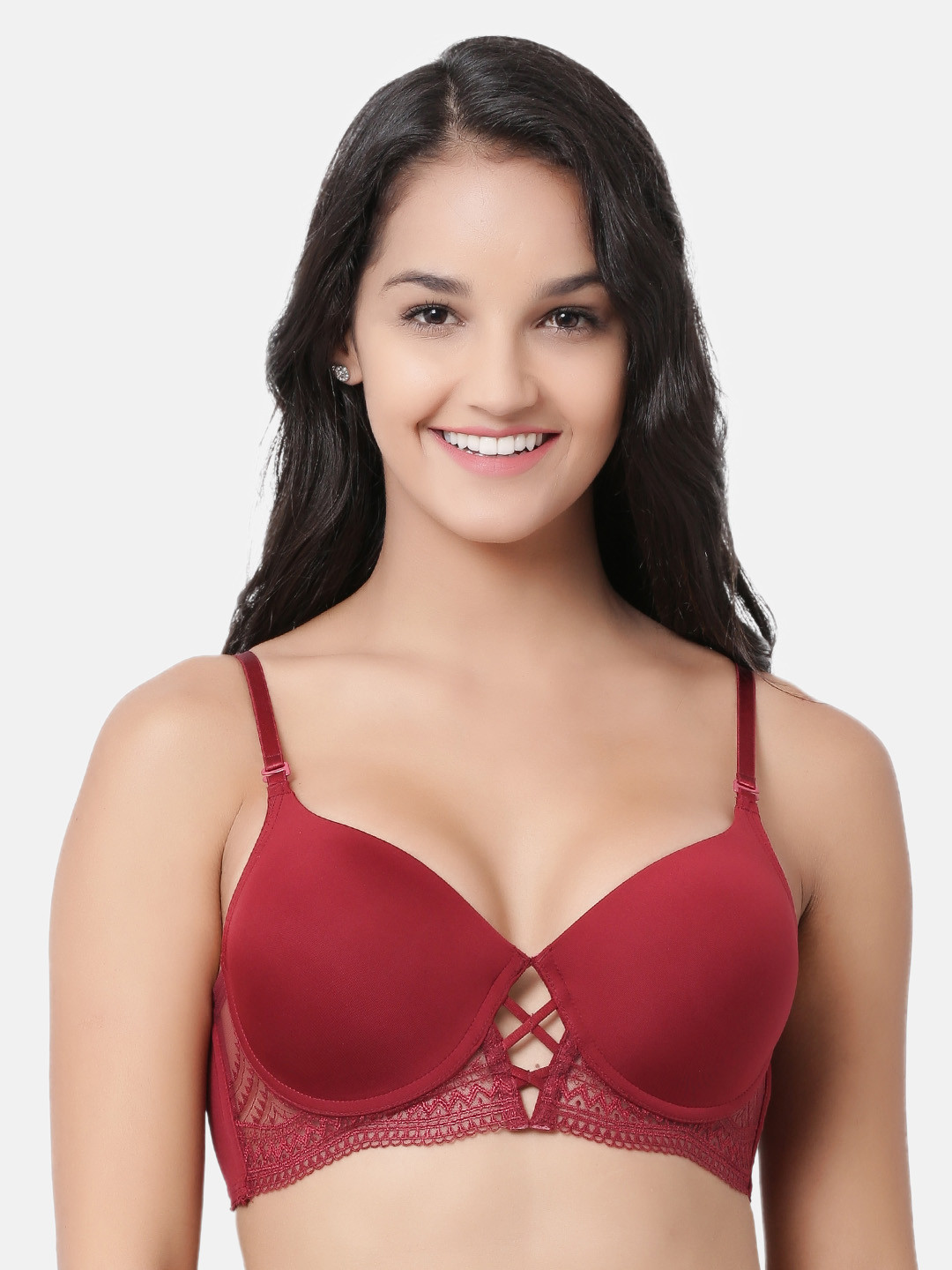 Enamor Padded Wired Medium Coverage Longline Lift with Lace Detailing T-Shirt Bra