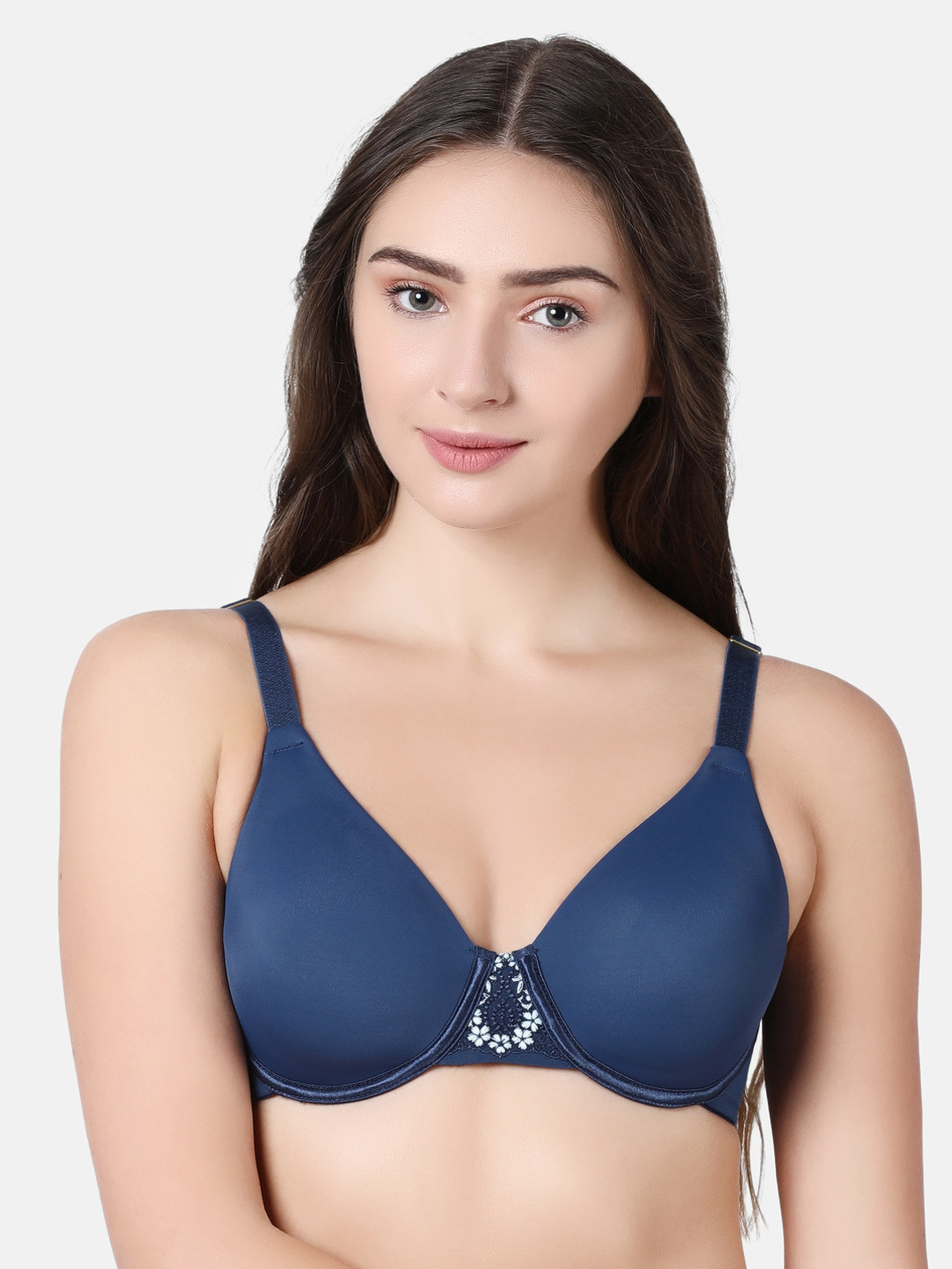 Enamor Navy Blue Solid Underwired Non Padded Minimizer Bra F039