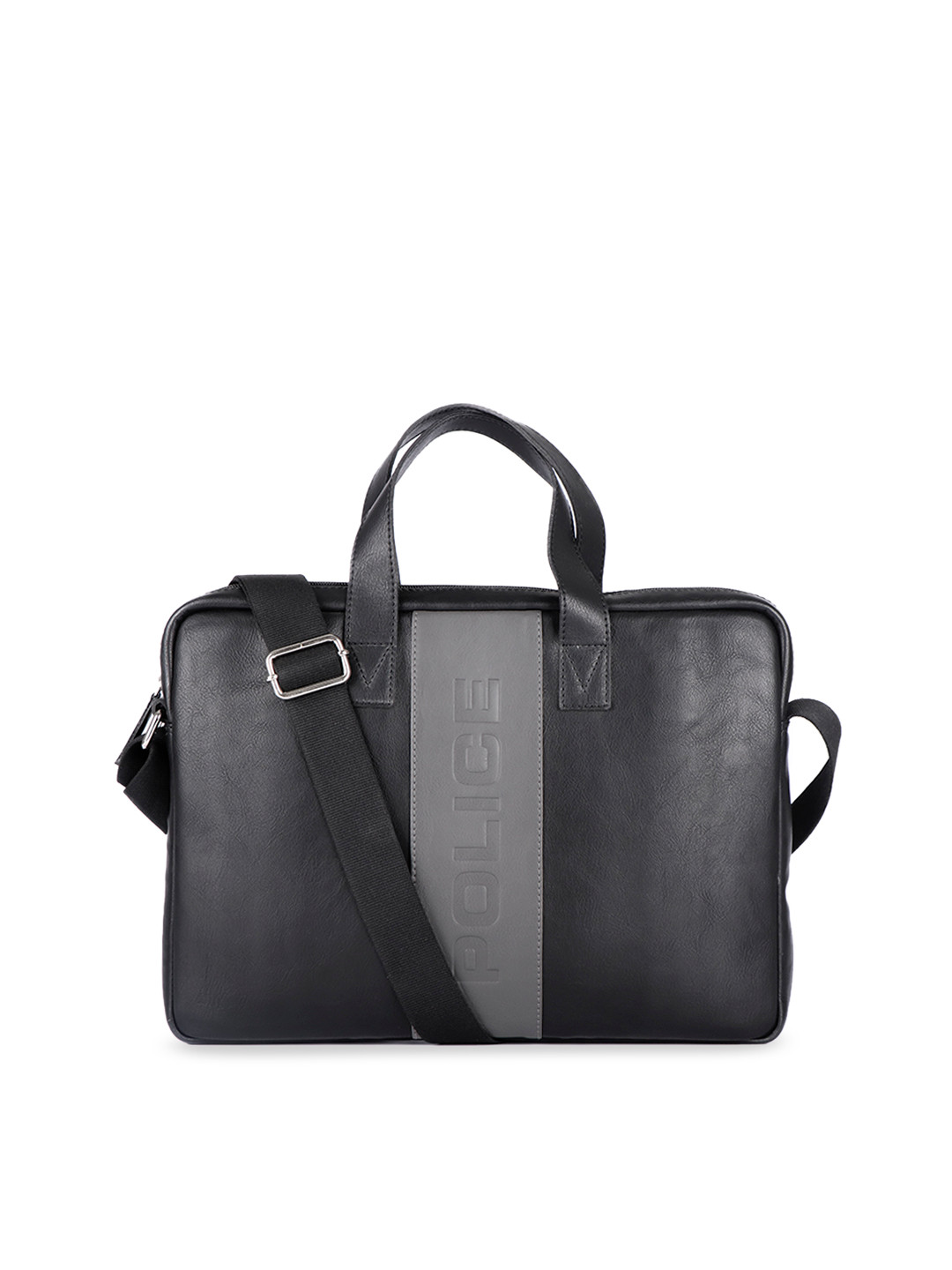 Police Men Black & Grey Iconic Colourblocked Leather Laptop Bag