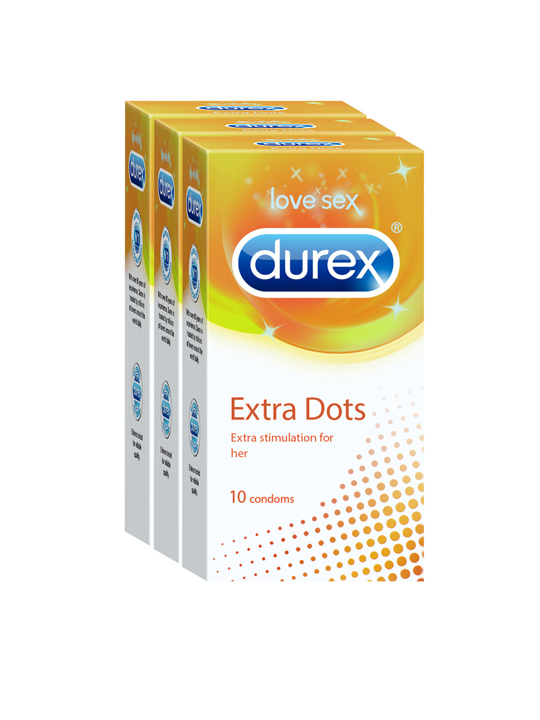 Durex Pack of 3 Extra Dots Lubricated Condoms