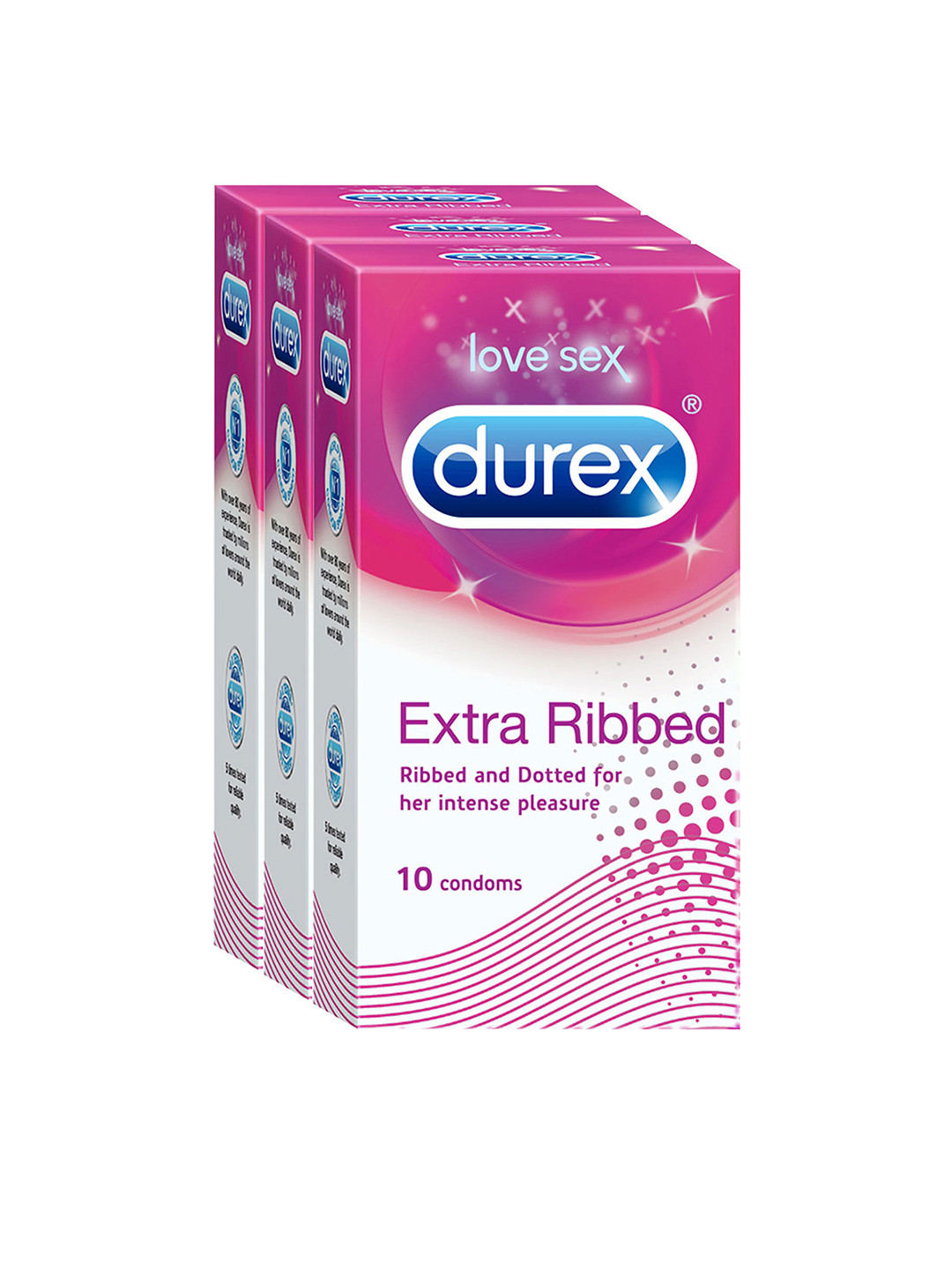 Durex Pack of 3 Extra Ribbed Lubricated Condoms
